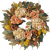 HipTree 24 Inch Fall Hydrangea Peony Wreath for Front Door | Autumn Harvest berries, Thanksgiving porch wall table centerpiece, farmhouse indoor outdoor home decor