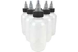 Hobbyland Squeeze Bottles, LDPE Plastic Bottles, Natural Boston Round Bottles, Black and Natural Twist Caps (4oz, 24/410 Neck, 6 Bottles)