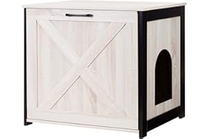 Dwanton Cat Litter Box Furniture Hidden, Cat Litter Box Enclosure, Reversible Entrance Can Be on Left or Right Side, Indoor Cat Box Cabinet, Wooden Cat Washroom, End Table, Nightstand, Beige