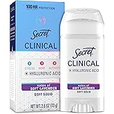 Secret Clinical Strength Antiperspirant Deodorant for Women, 100hr Sweat & Odor Protection, 3X Stress Protection with Hyaluronic Acid, PH Balancing Minerals, Soft Solid, Soft Lavender Scent, 2.6 oz