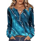 Zeagoo Fall Tops for Women Long Sleeve Button Up Shirts Floral Tunics V Neck Pullover Blouse