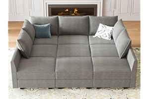 HONBAY Modular Sectional Sofa with Storage, Sleeper Sectional Sofa Modular Sectional Couch for Living Room, Grey