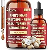 11in1 Mushroom Supplement Liquid Drops – Brain, Immunity & Energy Support - Mushroom Complex with Lion’s Mane, Reishi, Turkey Tail, Cordyceps, Ashwagandha, Maitake, Shiitake - 1 FL Oz - 60 Day Supply