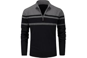 MAGCOMSEN Men's Sweaters 1/4 Zip Cotton Sweater Pullover Polo Sweaters Striped Fall Winter Warm Sweatshirts