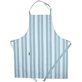 AMOUR INFINI Cotton Striped Aprons for Women with Pockets - Adjustable Strap and Waist Ties Printed Apron for Baking, Cooking, Gardening (27.5 x 33 Inches - Dove Blue)