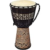 Terre Percussion Djembe Standard line carve Handmade Drum Circle Instrument, Carved Mahogany with Natural Goat Skin, 20" tall, 10" head, NK047
