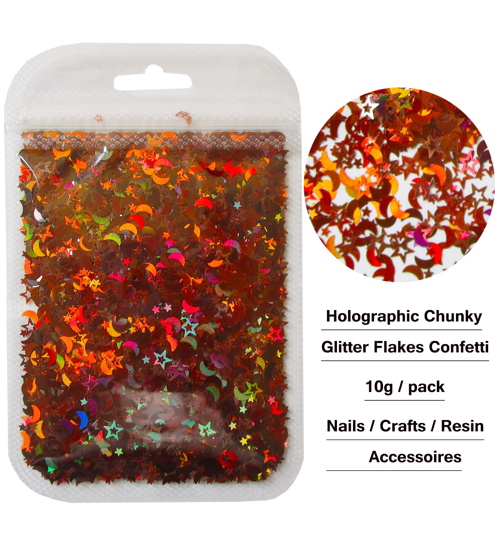 LoveOurHome 15 Colors Holographic Chunky Glitter Flakes Star Moon Shaped Glitters Confetti Sequins Stickers Resin Accesories for Crafts Resin Epoxy Slime Acrylic Nails Festival Makeup