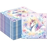 Unicorn Party Napkins, 40PCS Rainbow Balloon Napkins Disposable, Unicorns Partys Supplies Birthday Decorations, Fancy Unicorns Party Dinner Paper Napkins for Girl Boy Theme Partys, Birthday, 6.5"
