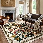 Zealude Egypt Floral Washable Area Rugs for Living Room 5x7 Boho Large Vintage Beige Bedroom Dining Room Rug,Non Slip Soft Throw Carpet for Entryway Kitchen Office Hardwood Playroom (5 x 7)
