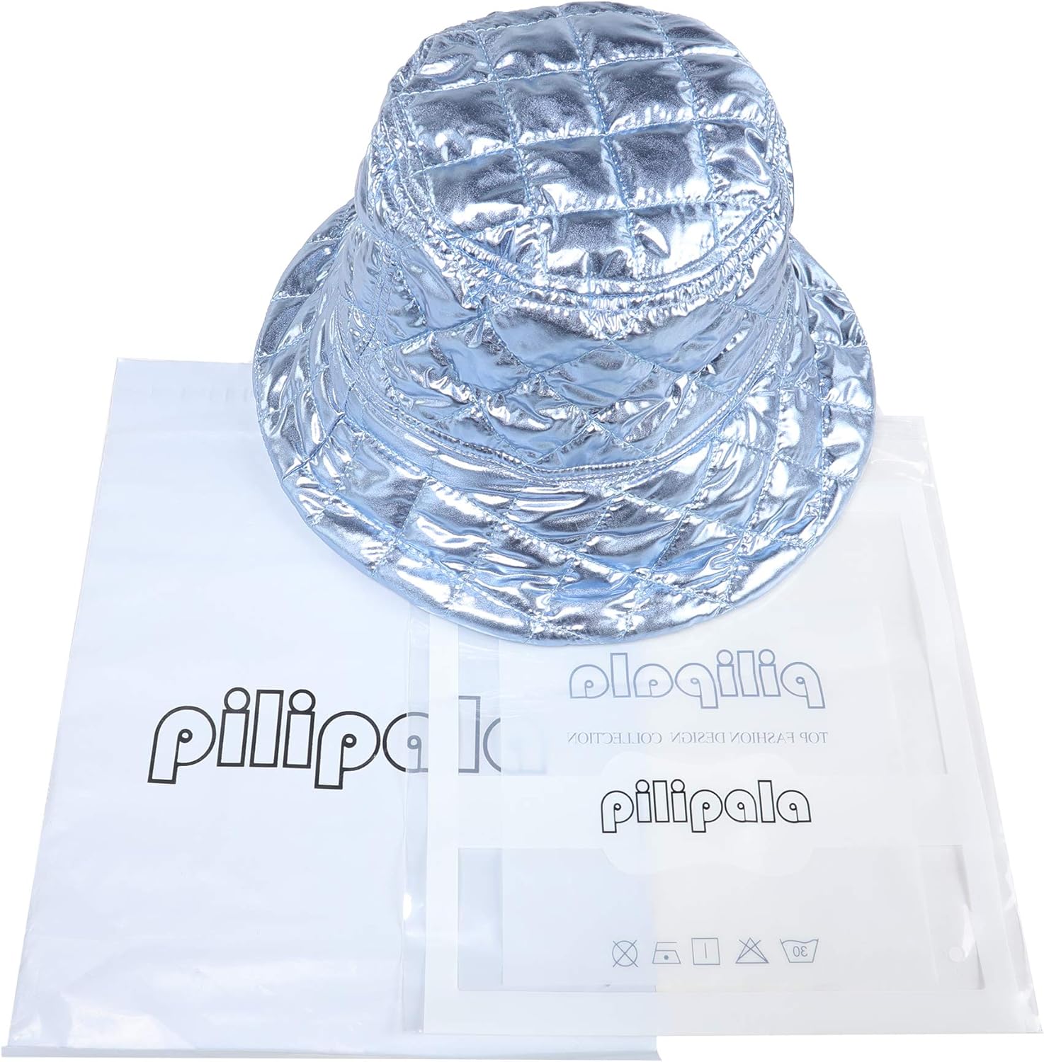 Pilipala Womens Winter Bucket Hat Shiny Metallic Reversible Warm Fishing Boonie Fashion Wide Brim Cap Unisex