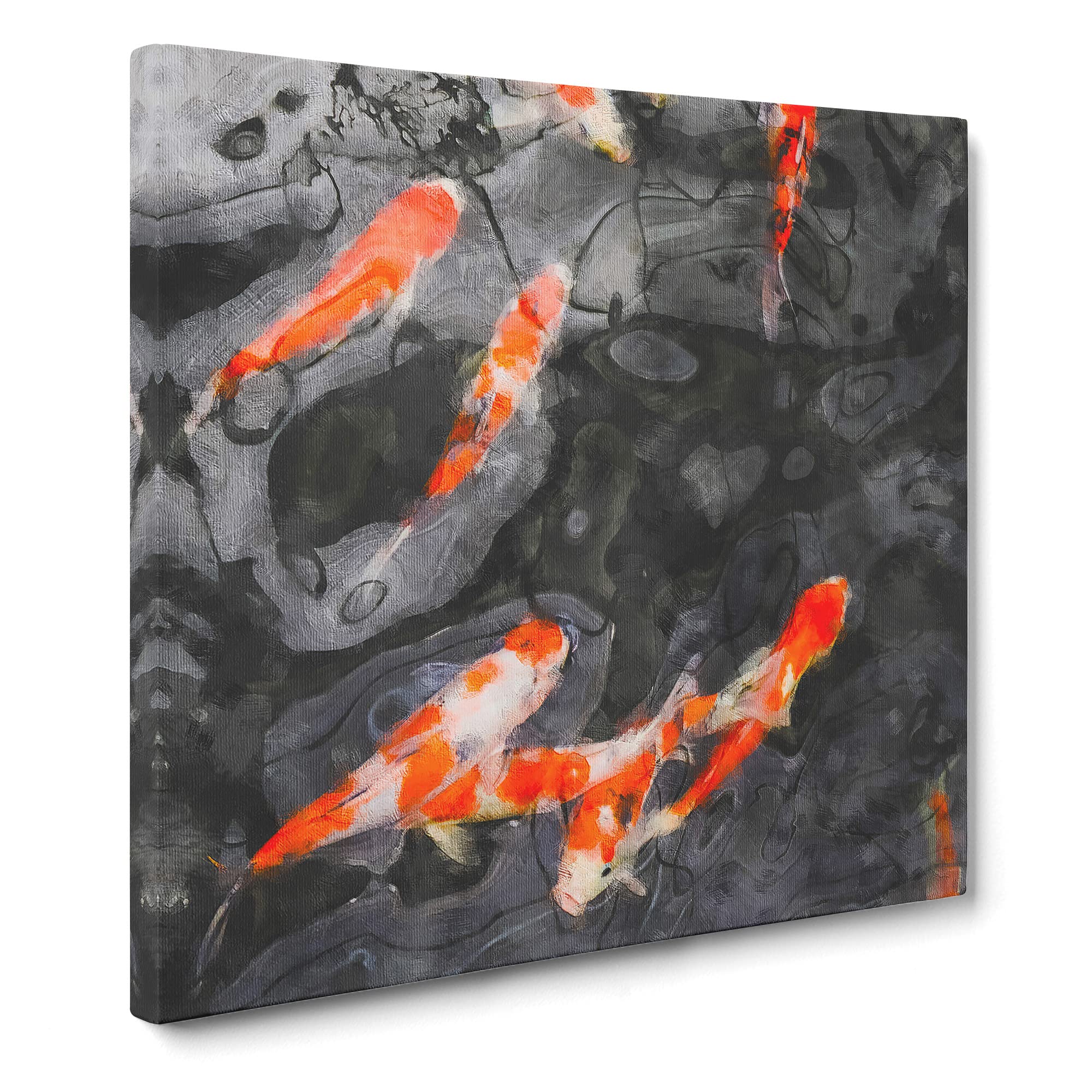 Carp & Koi Fish Canvas Print | Gallery Wrapped 30mm Frame Wall Art | 14x14 inches | Ready to Hang | Modern Animals Picture | Living Room Bedroom Lounge Office