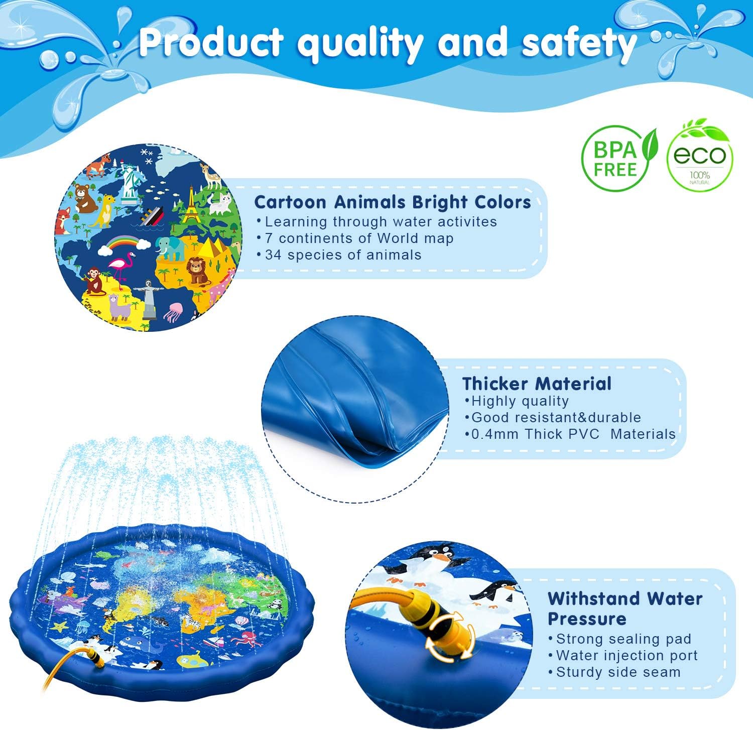 MAGIFIRE Splash Pad, Sprinkler for Kids & Baby Pool 3-in-1 67" Water Toys Gifts for 1 2 3 4 5 Year Old Boys Girls Toddler Splash Play Mat(Map): Toys & Games