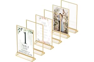 DASHER PRODUCTS Gold Picture Frames Double-Sided, 6-Pack 8.5x11 Acrylic Table Number Holders, Clear Easel Stands for Signs, Gold Frames for Wedding Table Numbers, Menu Holders, and Photo Displays for Events and Décor