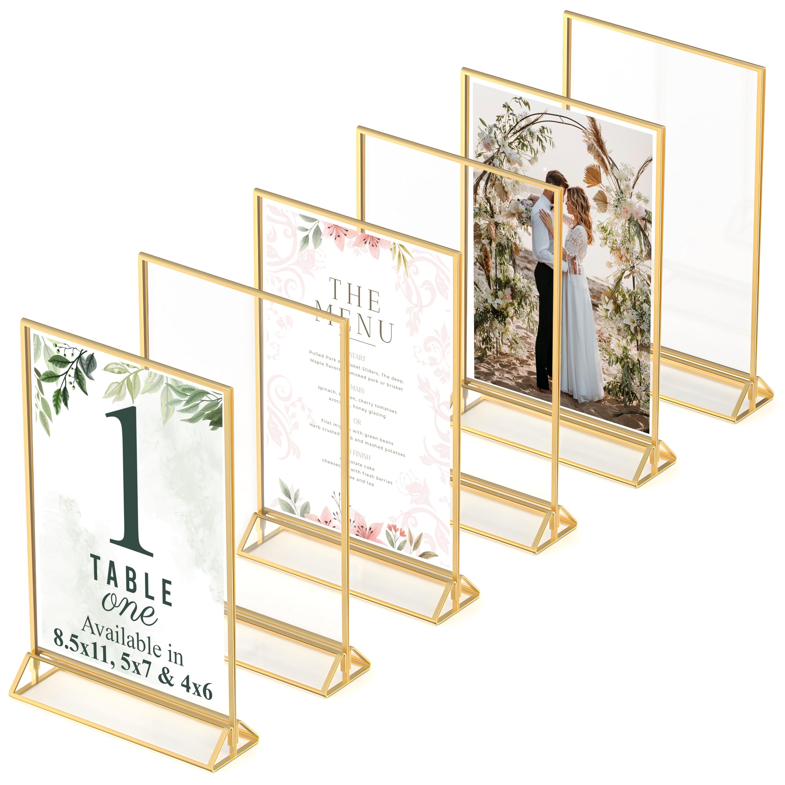 Gold Picture Frames Double-Sided, 6-Pack 8.5x11 Acrylic Table Number Holders, Clear Easel Stands for Signs, Gold Frames for Wedding Table Numbers, Menu Holders, and Photo Displays for Events and Décor Image