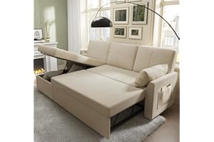 PaPaJet Sleeper Sofa Bed with Storage Chaise-2 in 1 Sectional Pull Out Couch Bed for Living Room, Beige