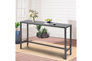 ONLYCTR Outdoor Patio Counter Height Bar Table, 63" Rectangle for Patio, Garden, Yard, Balcony, Poolside (Grey)