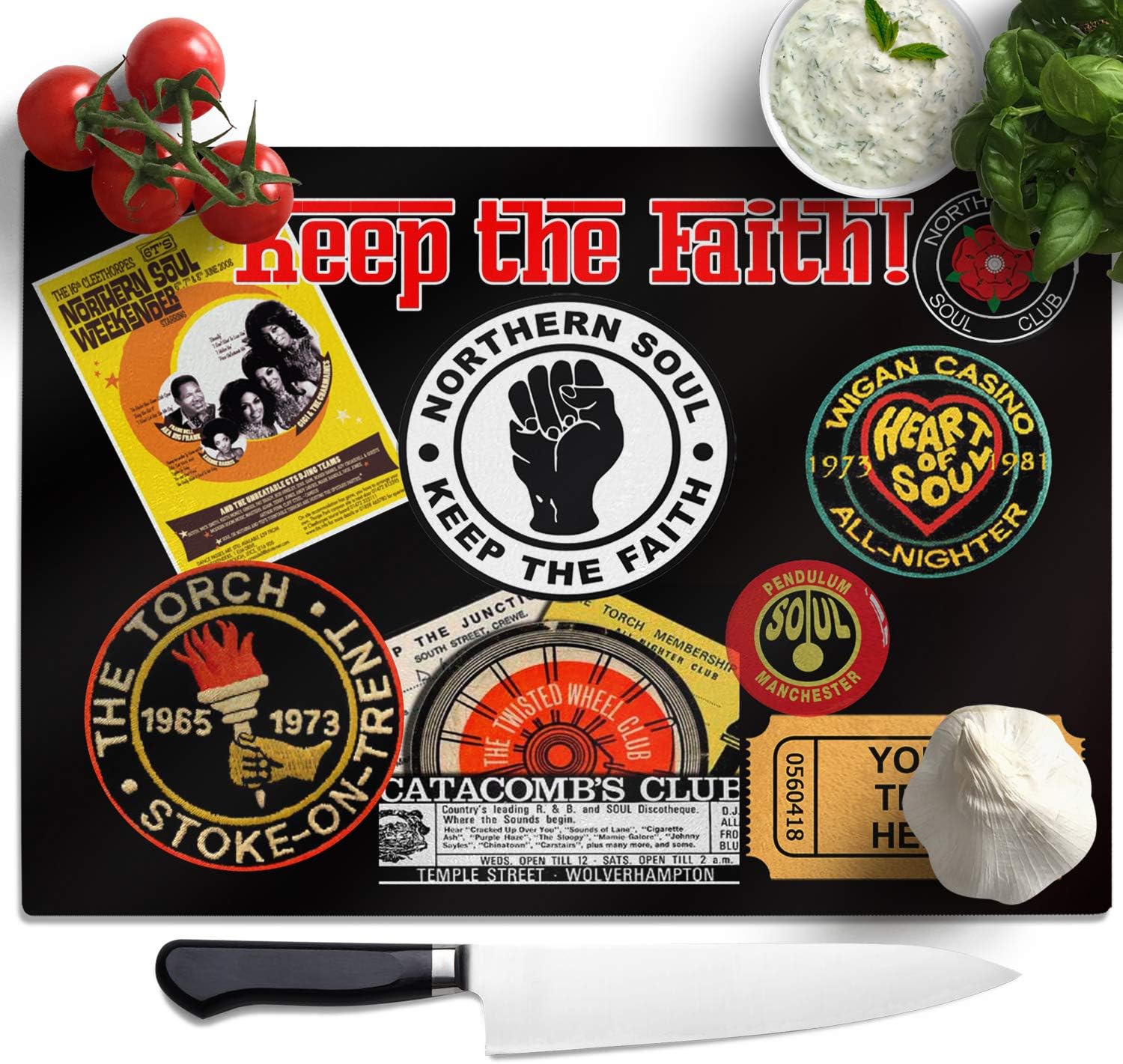 Kraftygifts Custom Glass Chopping Board Northern Soul Music Personalised Worktop Cutting Kitchen Surface Protector 30 X 40 Cm Ks65 Amazon Co Uk Kitchen Home