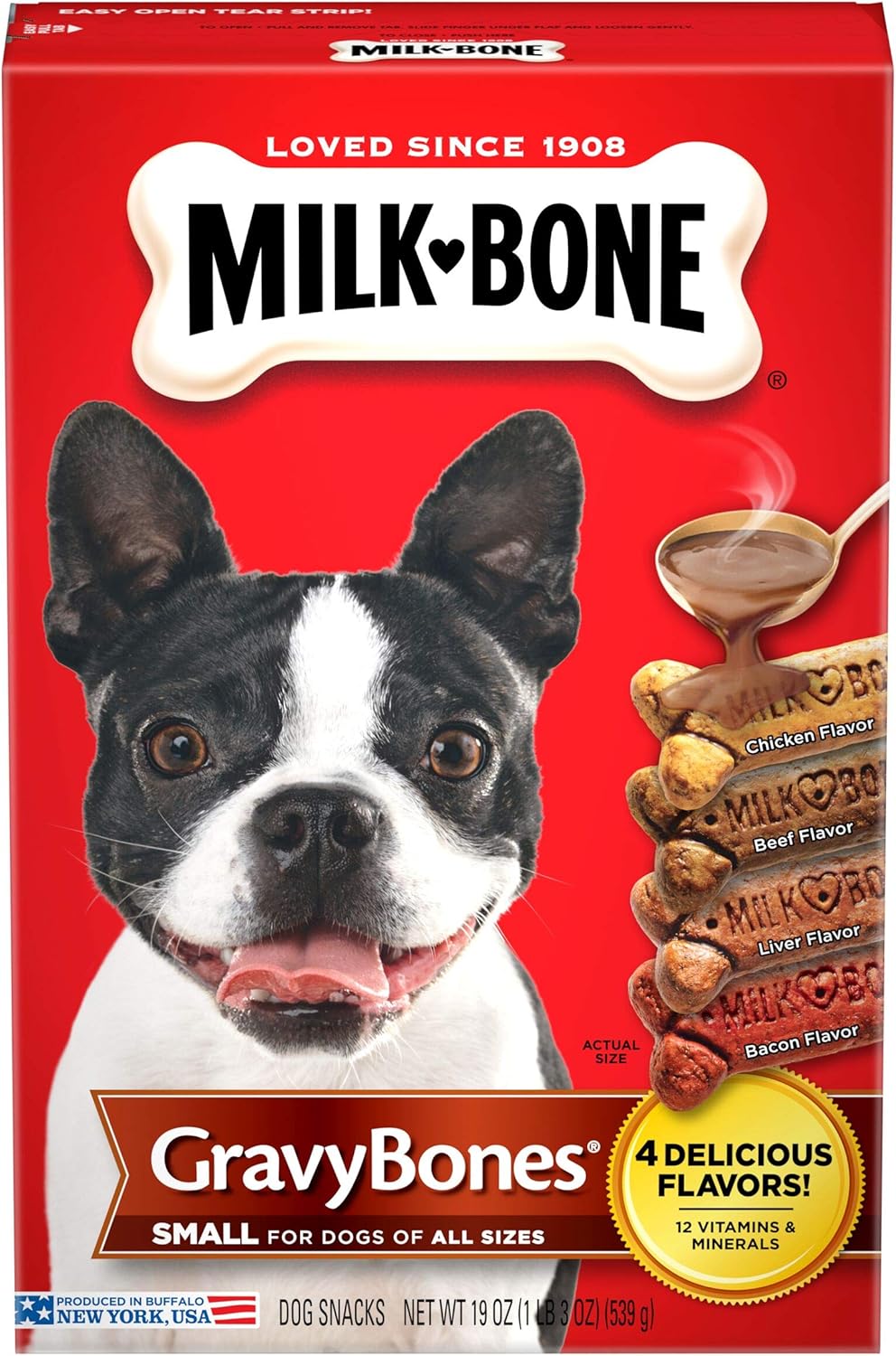 MilkBone Gravy Bones Dog Biscuits, 4 Meaty Flavors with 12 Vitamins