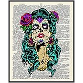 Day of the Dead Mexican Wall Art - Mexican Folk Art - Spanish Wall Decor - Sugar Skull Decor - Gothic Home Artwork - Goth Room Decoration for Halloween - Unique Gift - Creepy 8x10 Poster Print