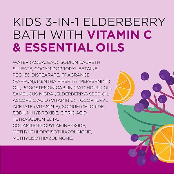 DR TEAL’S KIDS 3-IN-1 ELDERBERRY BATH: BUBBLE BATH, BODY WASH & SHAMPOO, 20 FL OZ.