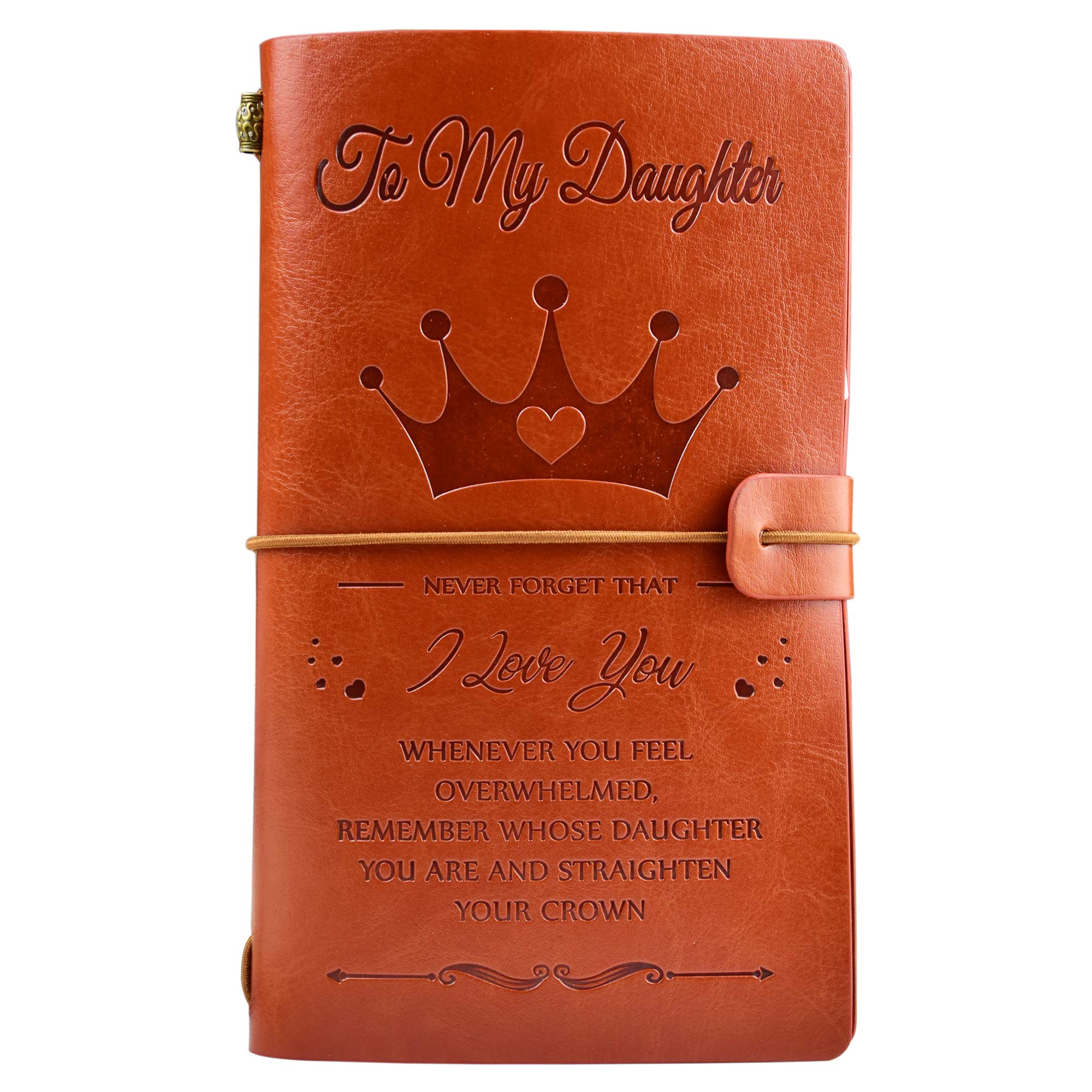 To My Daughter Leather Journal Crown Style - I love You - 140 Page 7.9"x4.7"Embossed Vintage Refillable Writing Journal for Graduation, Christmas, Birthdays