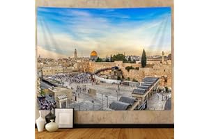 MOYRISOU Western Wall Jerusalem City Tapestry Wall Hanging, Kotel Sukkah Decor West Wailing Wall Tapestries for Bedroom Dorm Office Ceiling Room Wall Art Judaism Event Deocr Stone Wall Blanket Posters 60X40IN