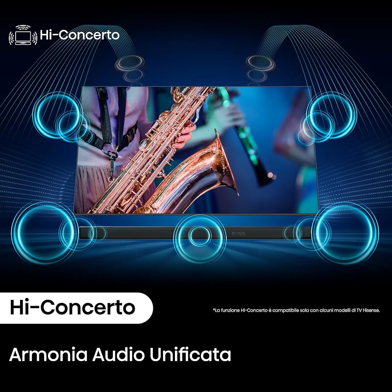 AX3120Q Soundbar, 3.1.2, 2 altoparlanti anteriori, Hi-Concerto, Dolby Atmos, DTS:X, Subwoofer True Wireless, Bluetooth, HDMI, USB, Ingresso Audio ottico