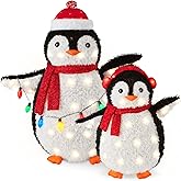 Best Choice Products 2-Piece Lighted Penguin Family, 3ft Pop-Up Outdoor Christmas Holiday Decoration w/ 150 LED Lights, Multicolored Lights - Red