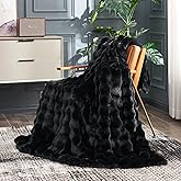 Cozy Bliss Faux Fur Throw Blanket for Couch, Fuzzy Soft Plush Thick Bubble Blanket for Sofa Bedroom Living Room, 50 * 60 Inches Black