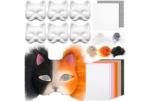 Seenelling DIY Therian Mask Kit Blank Cat Mask with Felt Fabric Sheet Plush Faux Fur Eye Mesh for Therian Gear Stuff
