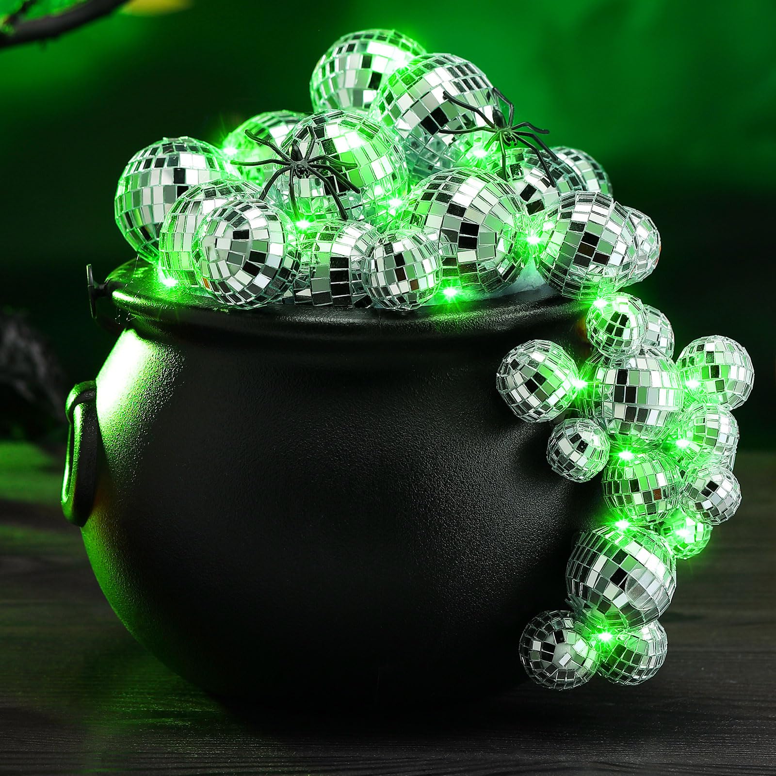 Photo 1 of **UNTESTED**
Jenaai 96 Pcs Halloween Disco Bubbling Cauldron kit Plastic Witch Cauldron Kettle with 40 Ball Ornaments 2 Lights String 20 g Spider Webs 2 Fake Spider 50 Adhesive Points for Party