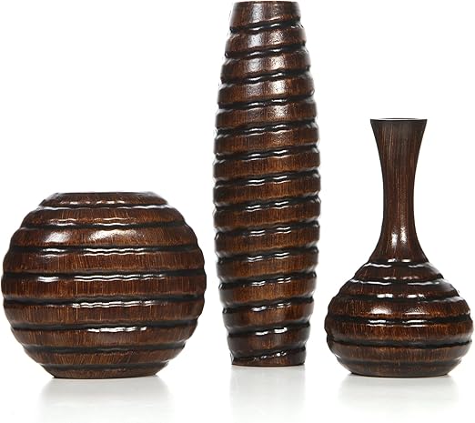 Amazon Com Hosley Set Of 3 Carved Wood Vases Small 6 Inch Medium