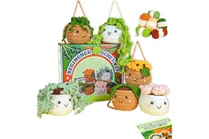 Imcrasy Crochet Kit | Crochet Kit for Beginners | Beginner Crochet Kit with Step by Step Video Lessons | 6 PC Cute Potted Plants Crochet Kit with Complete Crochet Accessories(40%+ Yarn)| WhiteBrown