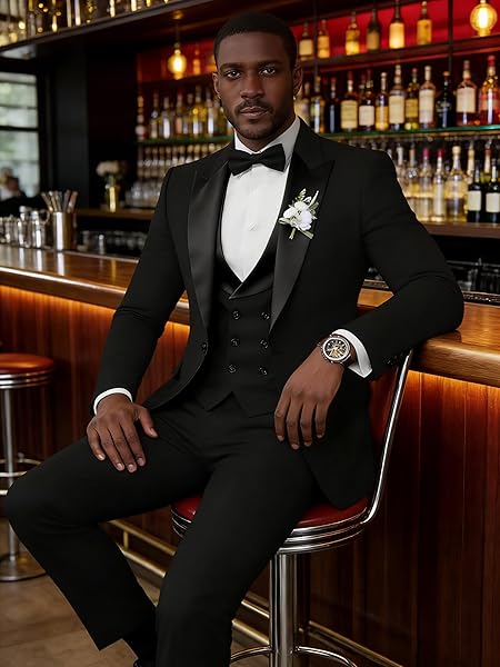 TIJOFA DARK GREEN DOUBLE BREASTED SUIT MEN 3 PIECE SLIM FIT SUIT WEDDING PROM SUITS FOR MEN FORMAL ELEGANT DARK GREEN SUITS MENS BLAZER VEST PANTS HOMECOMING DINNER PARTY TUXEDO XS