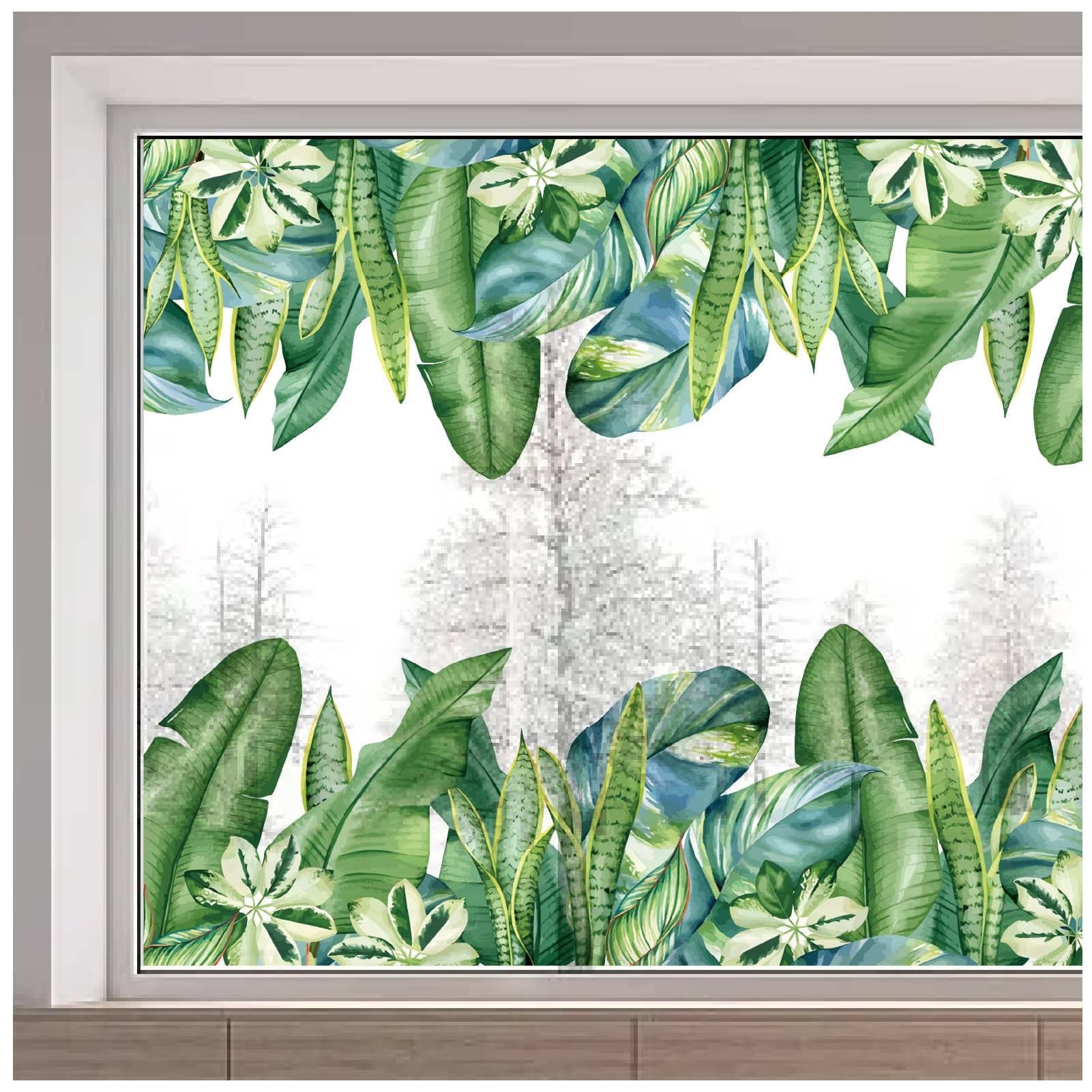 GORGECRAFT 38x116cm Tropical Leaf Window Decals Green Palm Tree Plant Leaves Static Window Clings Reusable Foliage Flower Botanical Window Stickers for Glass Sliding Door Summer Home Decor