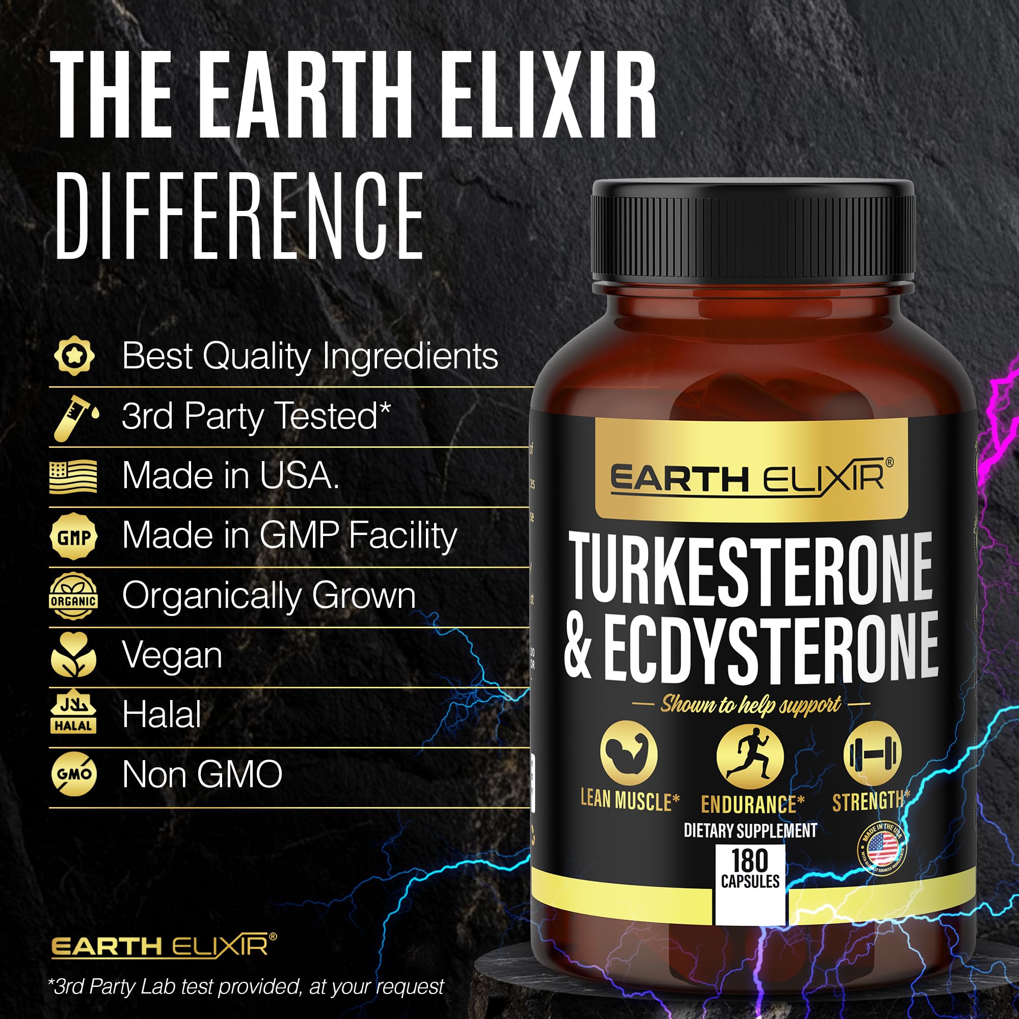 Turkesterone & Ecdysterone – Natural Testosterone Support, 2-in-1 High Potency Turkesterone Supplement for Men & Women with 95% Beta Ecdysterone - Strength, Energy and Vitality – 180 capsules
