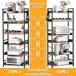 HCHQHS Adjustable 6 Tier Open Bookcase, Rustic