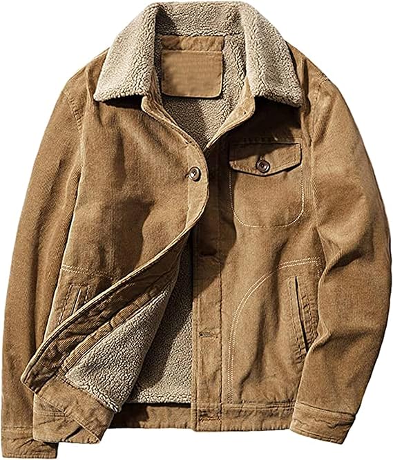 Yeokou Men's Casual Warm Sherpa Lining Corduroy Jacket Outerwear Coats with Pockets Amazon.ca