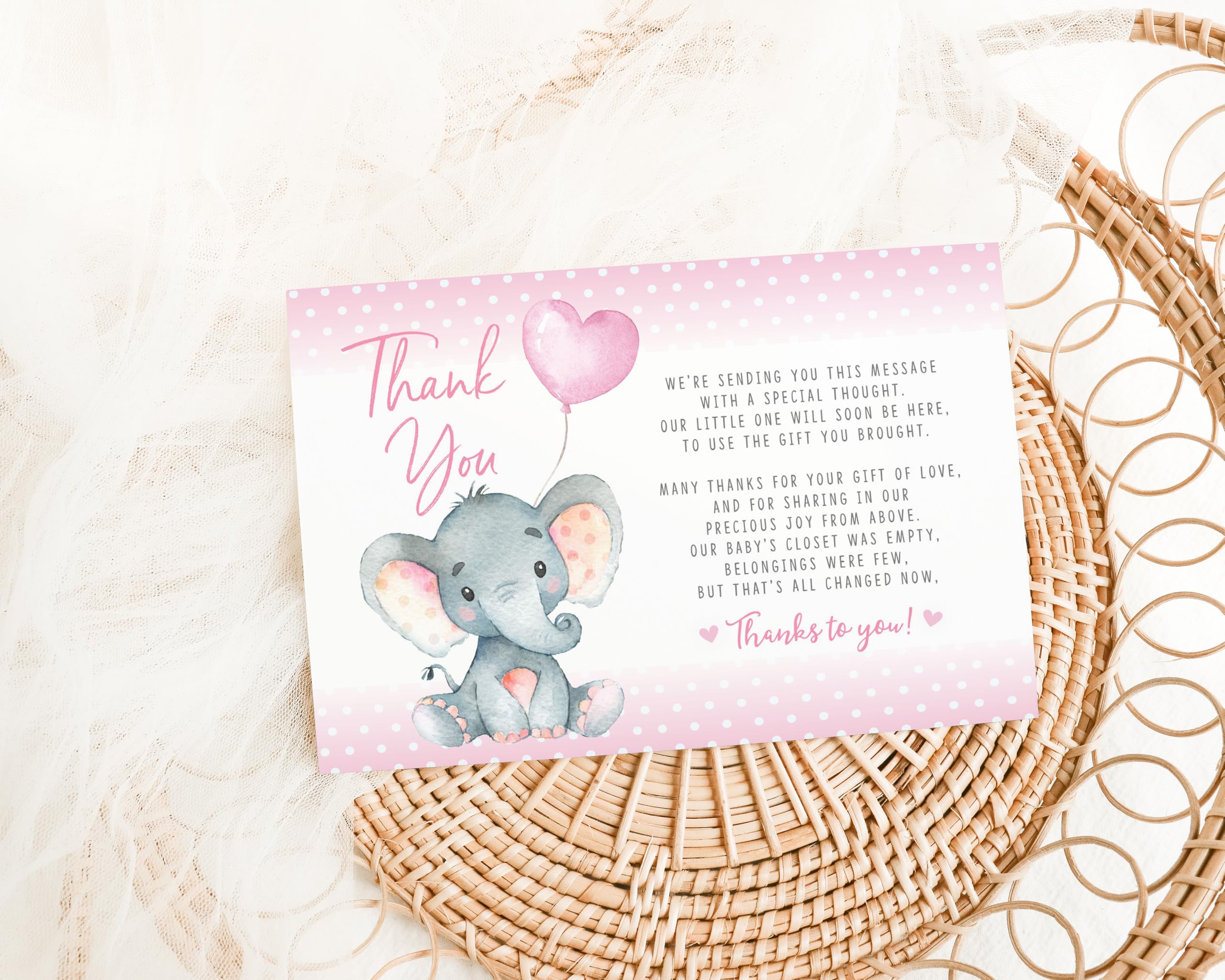 Your Main Event Prints Pink Elephant Baby Shower, Thank You Cards 20 Count Pre-written Thank You Cards, Baby Sprinkle Pink Dots