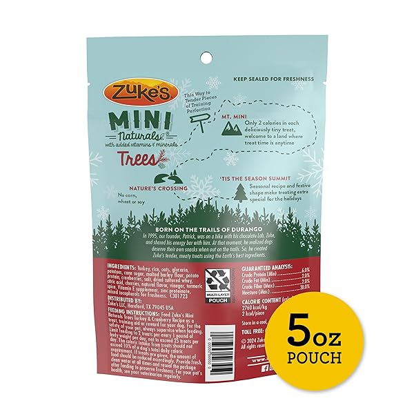ZUKE’S MINI NATURALS DOG TRAINING TREATS FOR DOGS OF ALL SIZES, PET TREATS MADE WITH REAL TURKEY AND CRANBERRY, 5 OZ. RESEALABLE POUCH – 5 OZ. BAG
