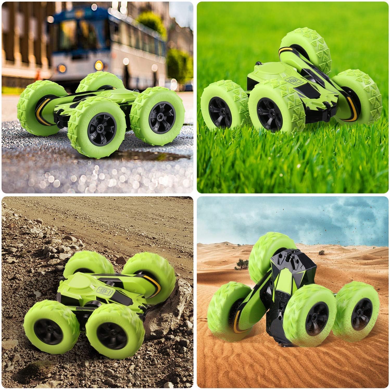 Joyjam RC Stunt Car Toys for 6-12 Year Old Boys 4WD Off Road Truck 2.4Ghz Rechargeable Remote Control Car Double Sided 360 Degree Rotating Green Christmas Birthday Gifts for Kids: Toys & Games