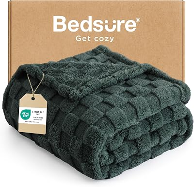Bedsure Fleece Throw Blanket Soft Checkered Dark Green 152x203 cm