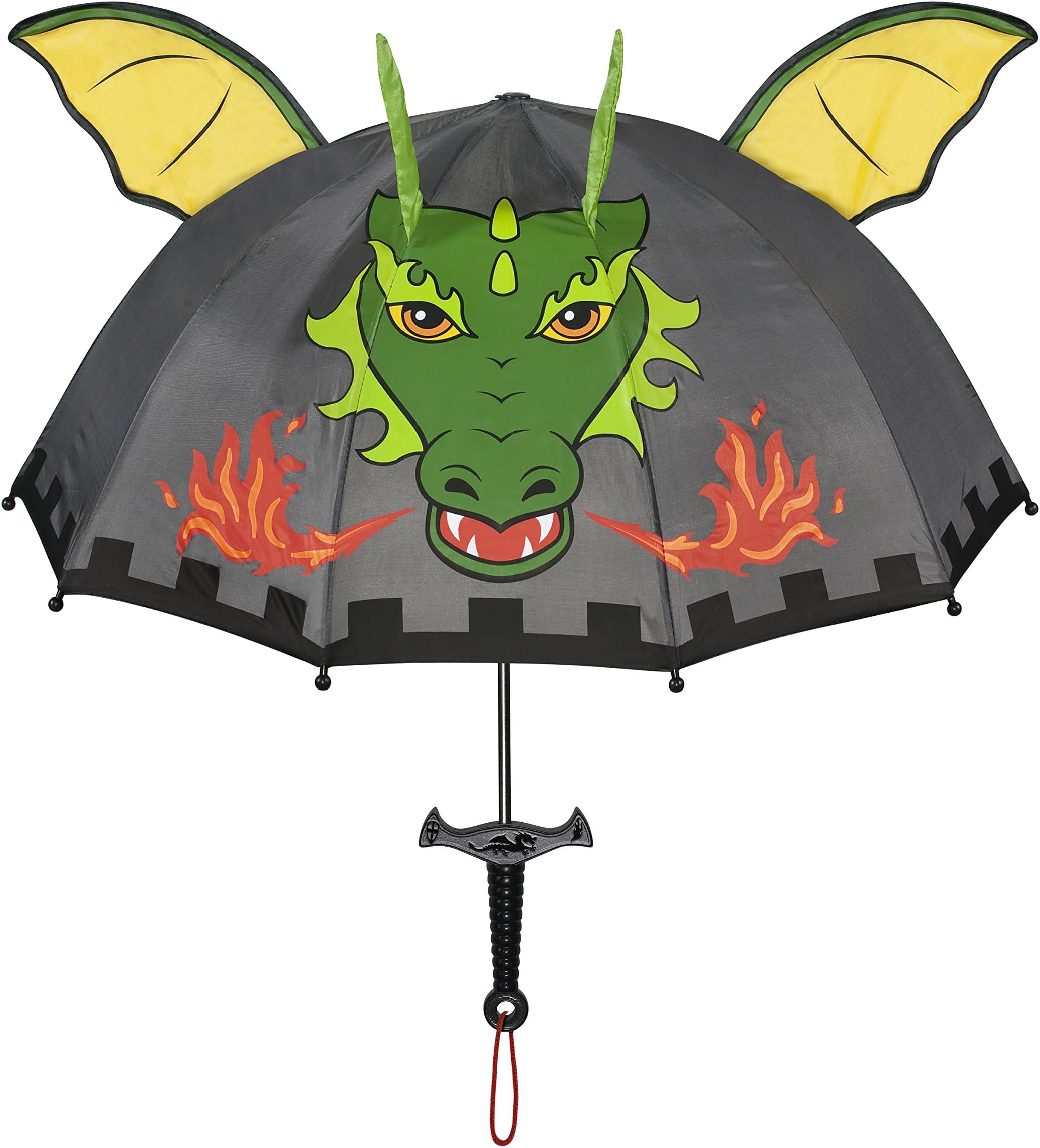 Kidorable Dragon Knight Grey Umbrella for Boys w/Fun Sword Handle, Pop-Up Dragon Wings