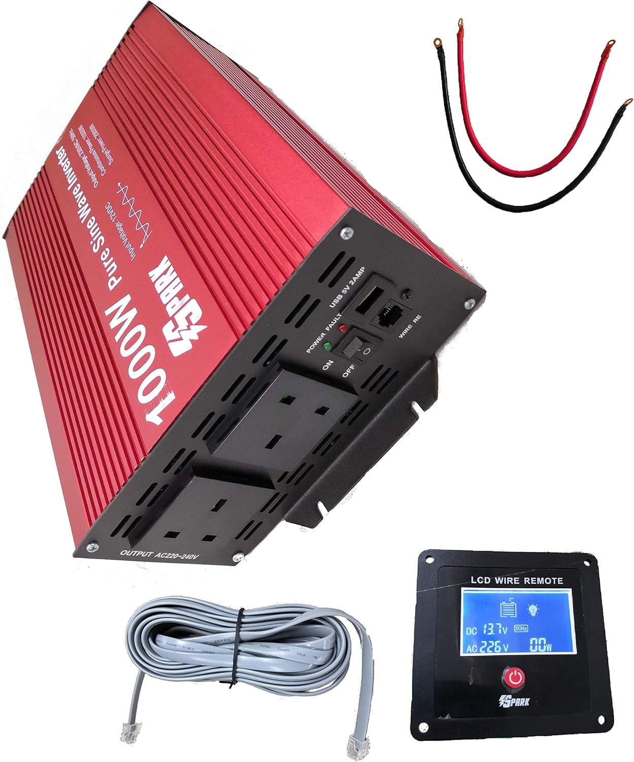 Spark Pure Sine Wave 1000W Car Power Inverter DC 12V to AC 230V 240V