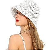 Rulala Fancy Womens Sun Hat Handmade Straw Bucket UV Protection Wide Brim Packable Travel Summer Cap for Beach UPF 50+