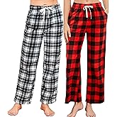 U2SKIIN 2 Pack Women Fleece Pajama Pants, Warm Plaid Lounge Pj Bottoms for Women with Pockets Soft