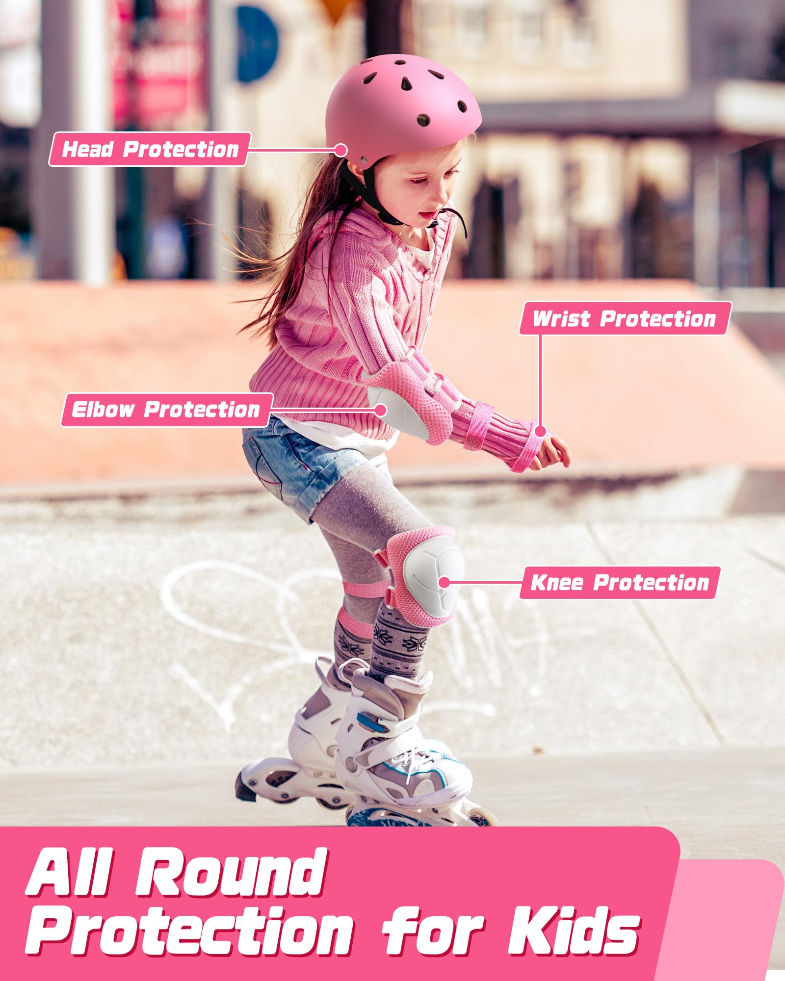 Kids Bike Helmet Set, Adjustable Helmet for Ages 2-3-5-8-14 Year Boys Girls, Toddler Pad Set with Knee and Elbow Pads for Bike, Roller, Skating, Scooter, Longboard and More Sports, 6 Color