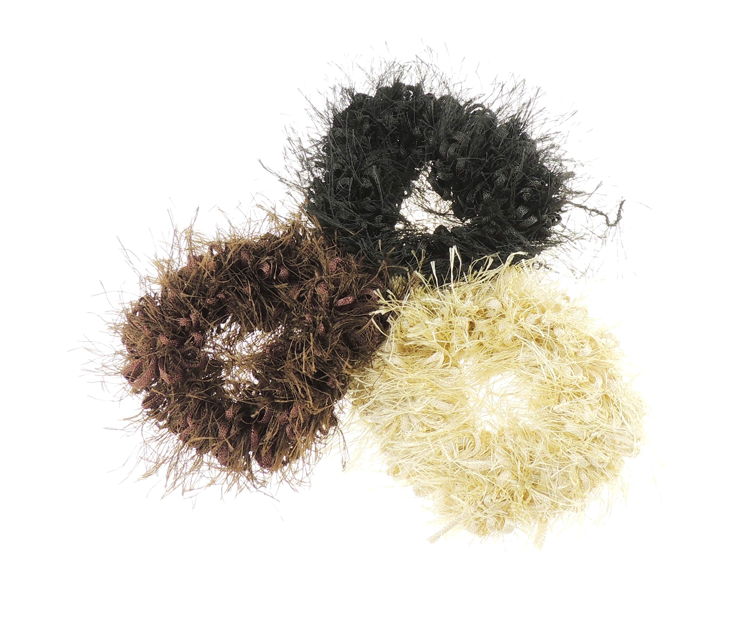 Cute Womens Girls Fabric Winter Sleep Christmas Birthday Wedding Bridesmaid Party Ponio Tie Elastic Accessories Bobbles Ponytail Holder Band Hair Set of 3 Fuzzy Brown Black Beige Scrunchie