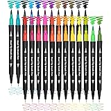 Dual Brush Marker Pens,24 Colored Markers,Fine Point and Brush Tip for Kids Adult Coloring Books Bullet Journals Planners,Not