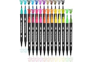 Piochoo Dual Brush Marker Pens,24 Colored Markers,Fine Point and Brush Tip for Kids Adult Coloring Books Bullet Journals Planners,Note Taking Coloring Writing